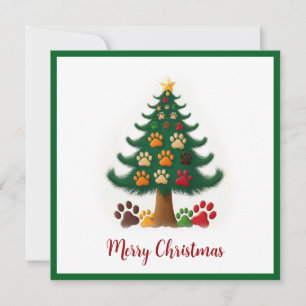 Funny Animal Paws Green Modern Christmas Tree  Holiday Card