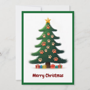 Funny Animal Paws Green Modern Christmas Tree Holiday Card