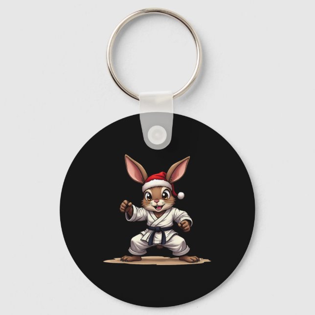 Funny Animal Rabbit In Karate Uniform For Christma Keychain (Front)