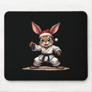 Funny Animal Rabbit In Karate Uniform For Christma Mouse Pad