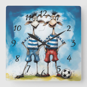 Funny animal soccer players Poster Square Wall Clock