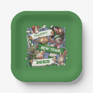 Funny Animals Add The New Year Sports Fans Cartoon Paper Plate