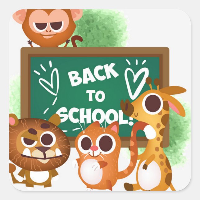 Funny Animals Back to School Square Sticker (Front)