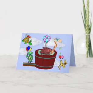 Funny Animals Flying w/Balloons on Birthday Card
