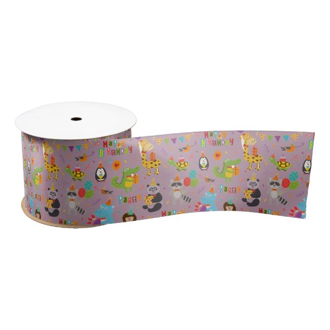Funny Animals Happy Birthday  Satin Ribbon (Spool)