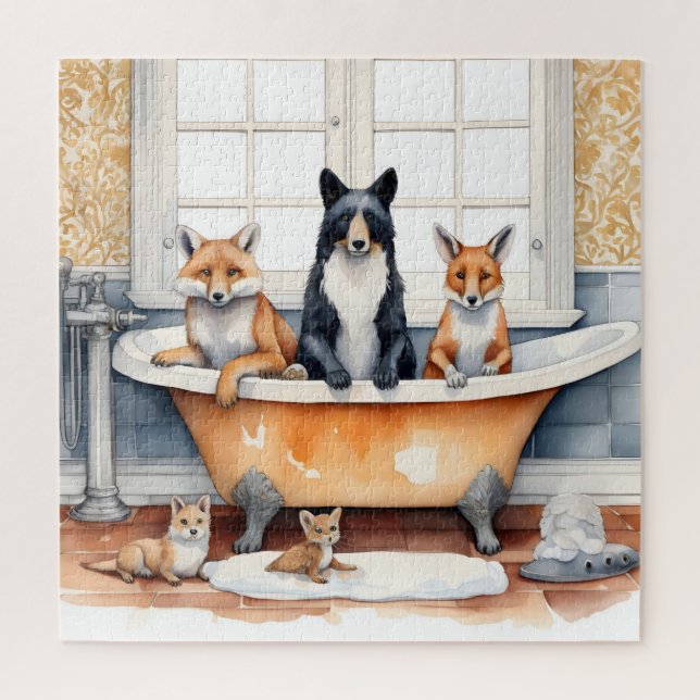 Funny animals in bath jigsaw puzzle (Vertical)
