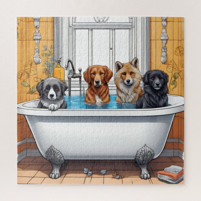 Funny animals in bath jigsaw puzzle (Vertical)
