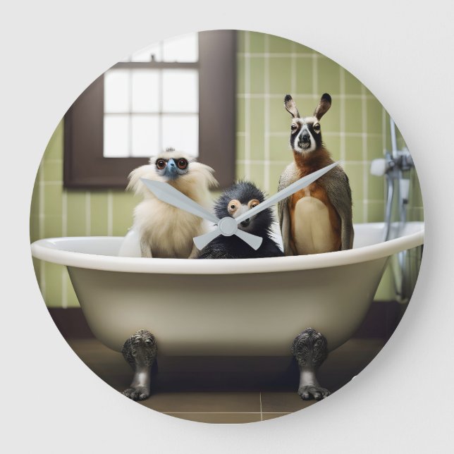 Funny animals in bathroom large clock (Front)