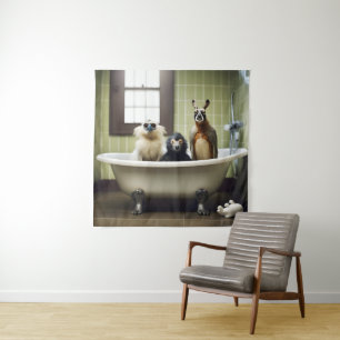 Funny animals in bathroom tapestry