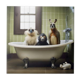 Funny animals in bathroom tile