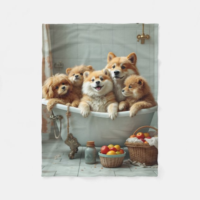 Funny animals in bathtub fleece blanket (Front)