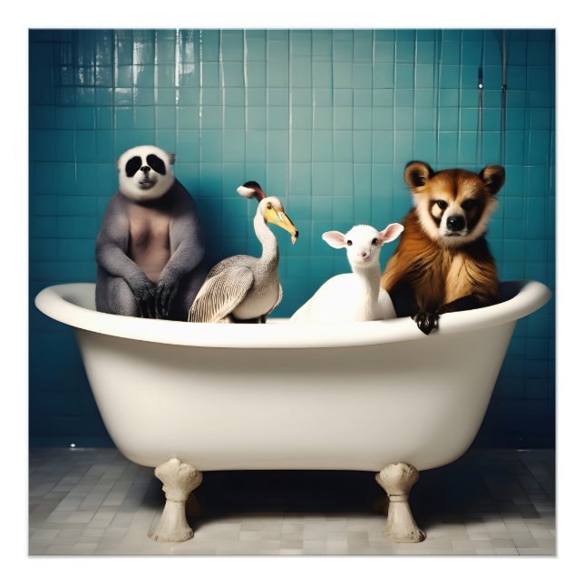 Funny animals in the bathroom photo print (Front)
