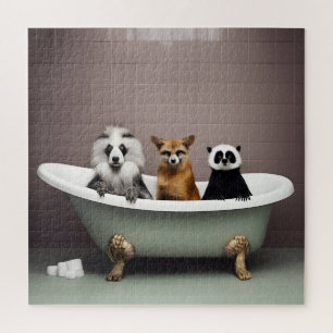 Funny animals sitting in bathtub in bathroom jigsaw puzzle