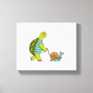 Funny Animals Turtle And Snail Canvas Print
