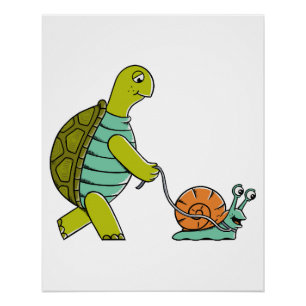 Funny Animals Turtle And Snail Poster
