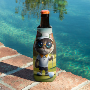 Funny Animated Cat Golf Player, Bottle Cooler