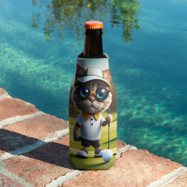 Funny Animated Cat Golf Player, Bottle Cooler (In Situ Pool)