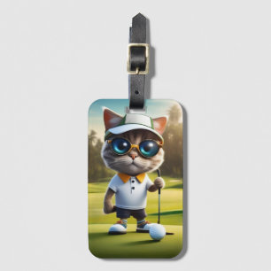 Funny Animated Cat Golf Player, Luggage Tag
