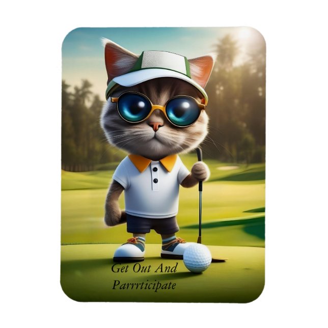Funny Animated Cat Golf Player,  Magnet (Vertical)