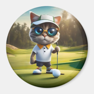 Funny Animated Cat Golf Player, Magnet