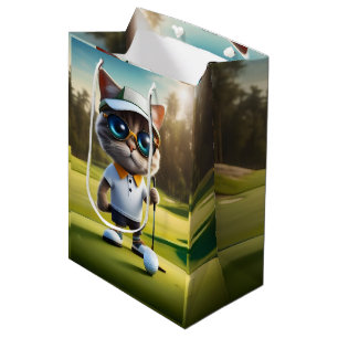 Funny Animated Cat Golf Player, Medium Gift Bag