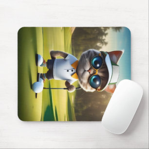 Funny Animated Cat Golf Player, Mouse Pad
