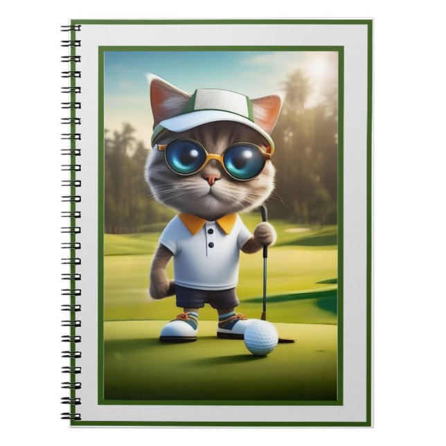 Funny Animated Cat Golf Player, Notebook (Front)