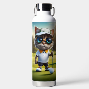 Funny Animated Cat Golf Player, Water Bottle