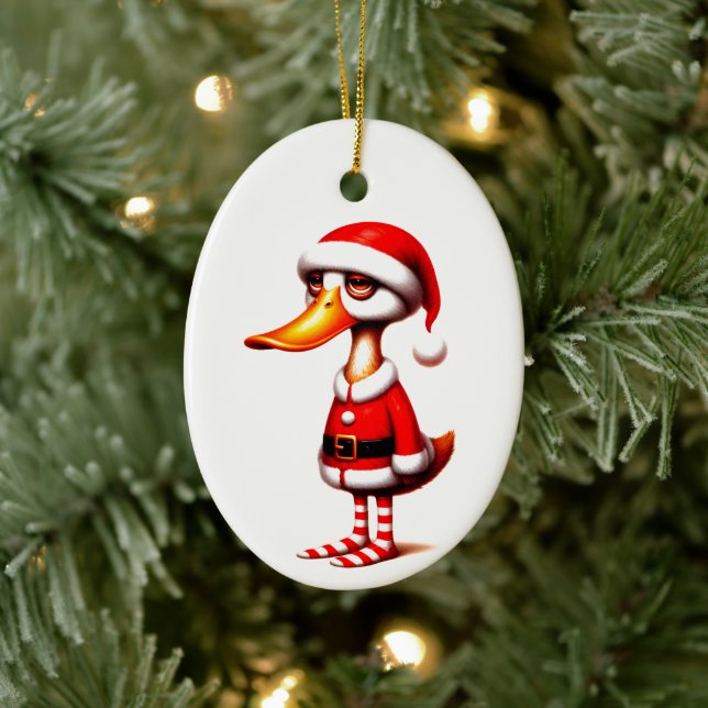 Funny Animated Duck Christmas Card Ceramic Ornament (Tree)