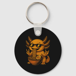Funny Anime Kawaii Axolotl Eating Ramen Graphic Te Keychain