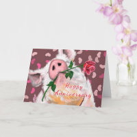 Funny Anniversary Card Gentleman Pig with Rose