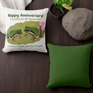 Funny Anniversary Frog Couple on Lily Pad Template Throw Pillow