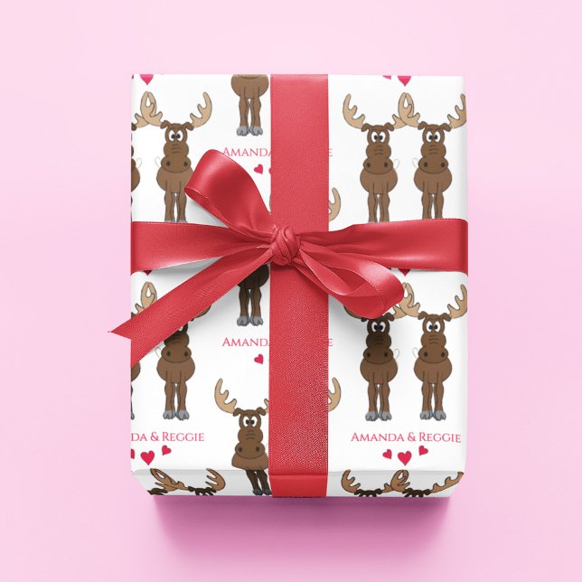 Funny Anniversary Party Cute Moose Custom  Wrapping Paper (Whimsical moose custom wrapping paper. )