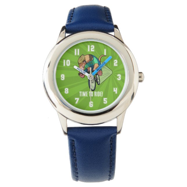 Funny Anteater Time To Ride! Cyclist Cartoon Watch (Front)