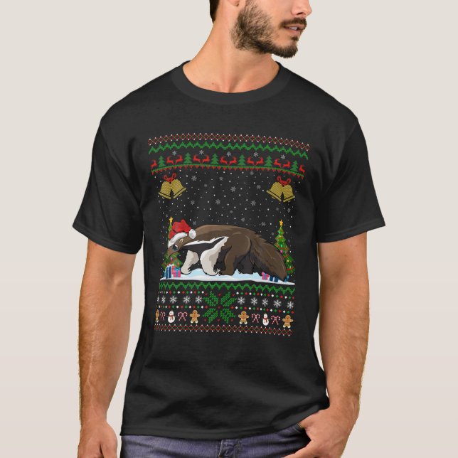 Funny Anteater Xmas Gift Santa Hat Ugly Anteater C T-Shirt (Front)