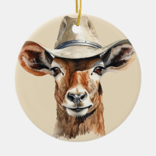 Funny antelope wearing cowboy hat   Funny Gazelle  Ceramic Ornament