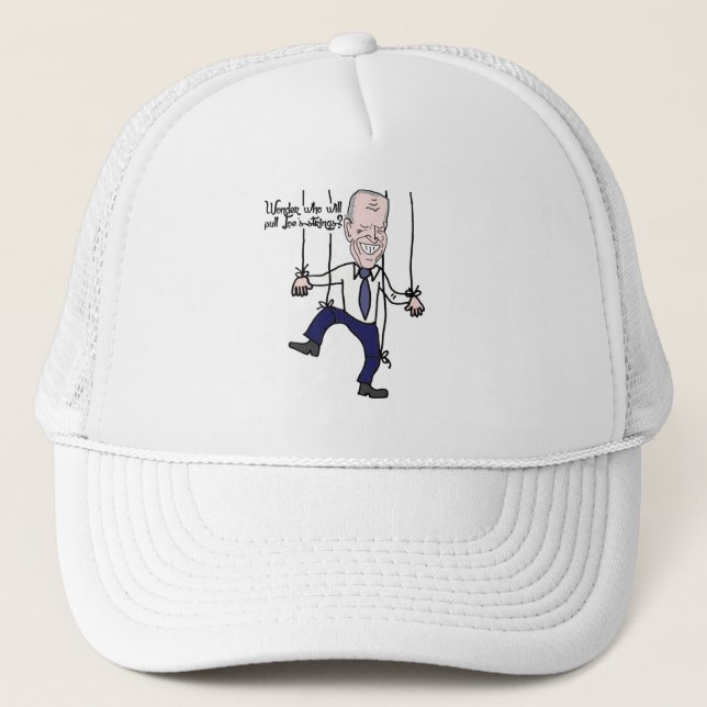 Funny Anti Joe Biden Puppet Political Cartoon Trucker Hat (Front)
