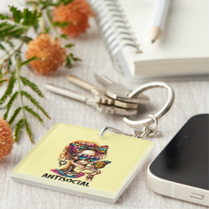 Funny anti social word art keychain