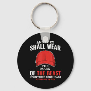 Funny Anti Trump Mark Of The Beast Red Hat Keychain