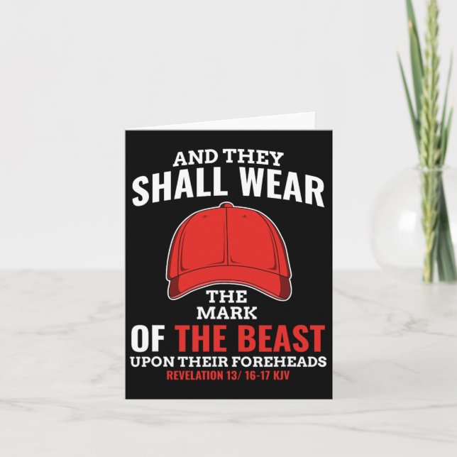 Funny Anti Trump Mark Of The Beast Red Hat Liberal Card (Front)