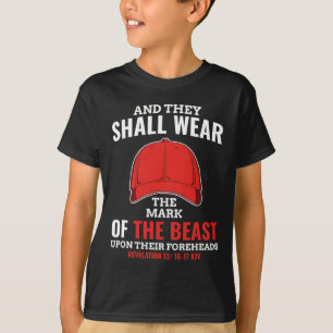 Funny Anti Trump Mark Of The Beast Red Hat Liberal T-Shirt