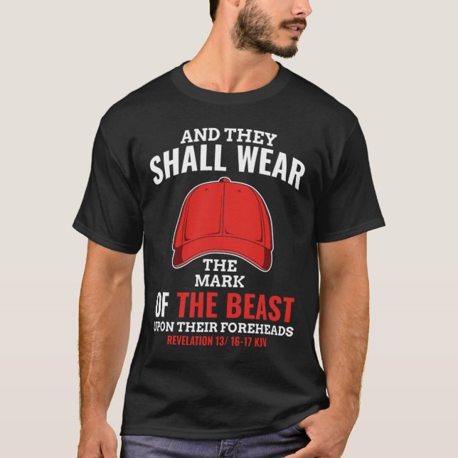 Funny Anti Trump Mark Of The Beast Red Hat Liberal T-Shirt (Front)