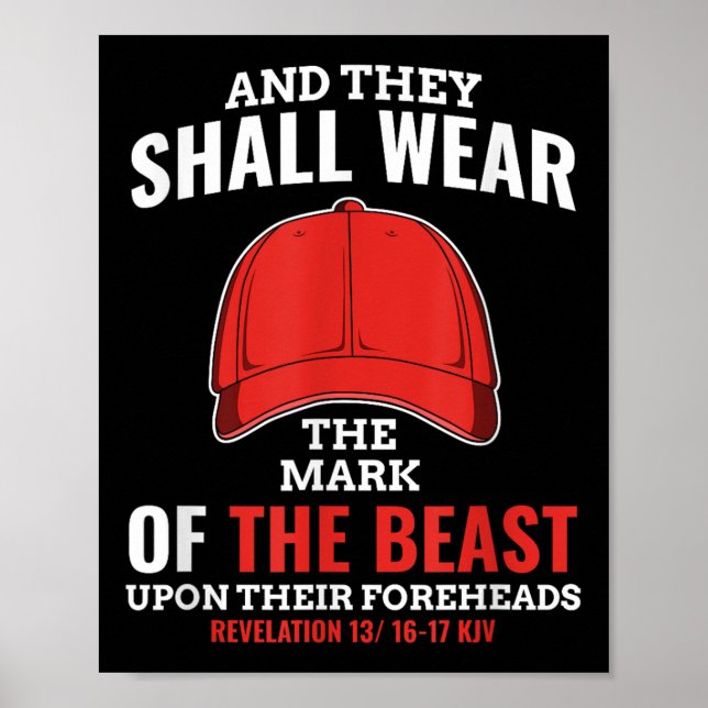 Funny Anti Trump Mark Of The Beast Red Hat Poster (Front)