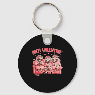 Funny Anti Valentine Club Raccoon Heart Happy Vale Keychain