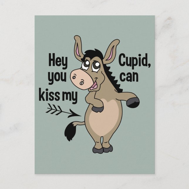 Funny Anti-Valentine Donkey postcard (Front)