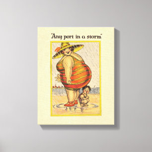 Funny Antique Couple on Beach Oddity Canvas Print