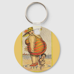 Funny Antique Couple on Beach Oddity Keychain