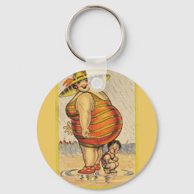 Funny Antique Couple on Beach Oddity Keychain (Front)