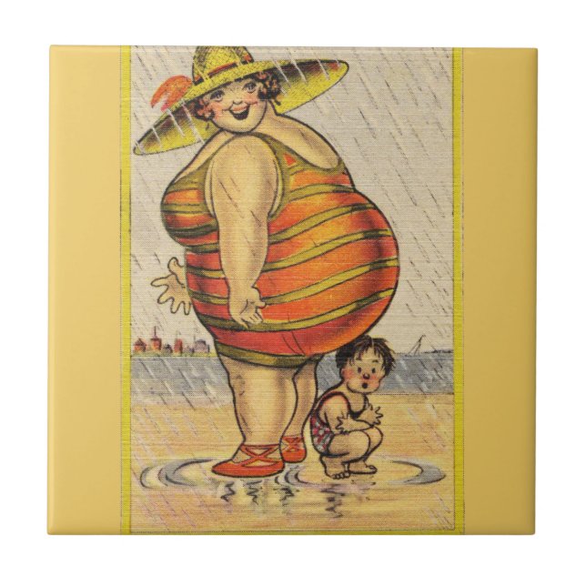 Funny Antique Couple on Beach Oddity Tile (Front)
