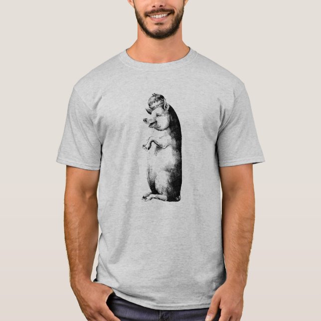 Funny Antique Crowned Pig  T-Shirt (Front)